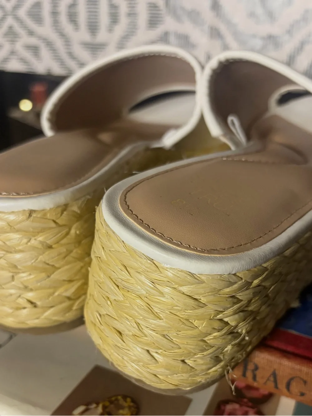 Time and Tru White Slide Espadrille Platform Sandals